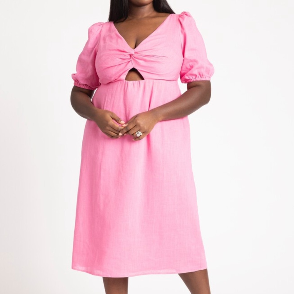 ELOQUII Twist Bodice Puff Sleeve Dress